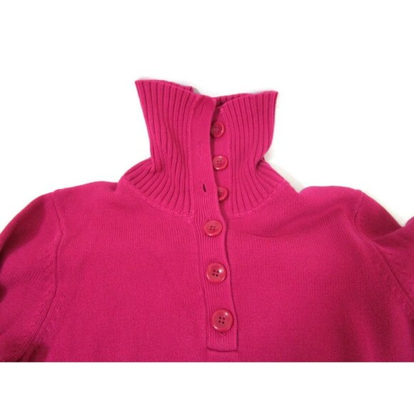 August Silk 100% Cotton Sweater Size Medium Button Neck Pullover Turtleneck Pink - Picture 3 of 11
